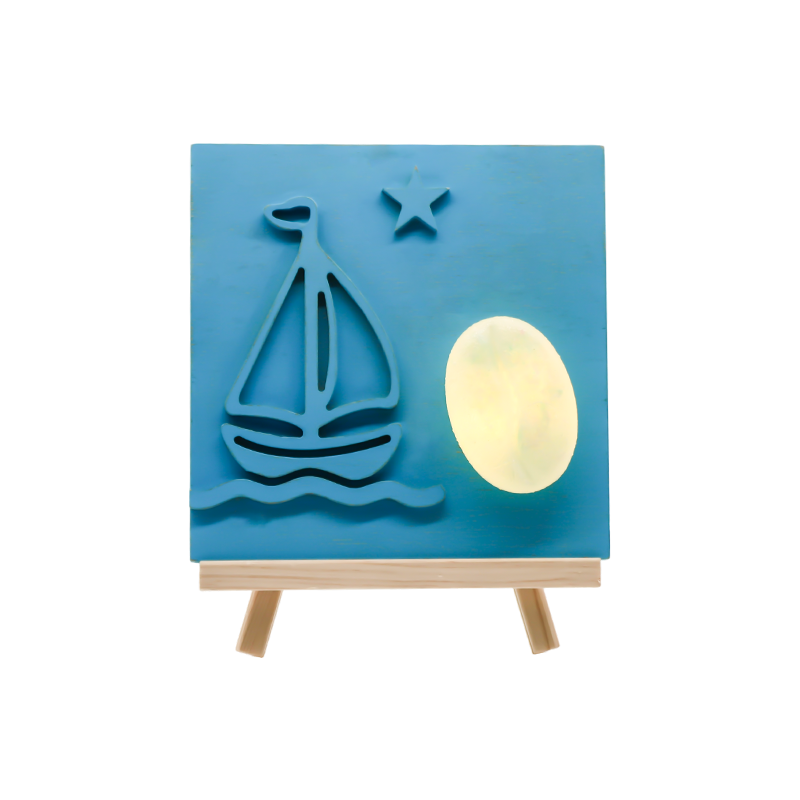 Lampă din lemn sculptat din bambus pentru barca cu pânze de culoare ocean - Sail Shadow Baking
